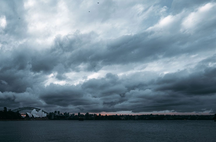 Rain clouds over Sydney Harbour.